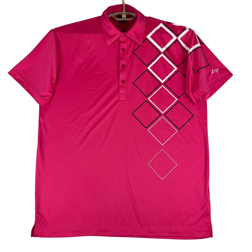 Sligo Polo Shirt Mens L Pink Geometric Diamond Print Short Sleeve Golf‎ Tee